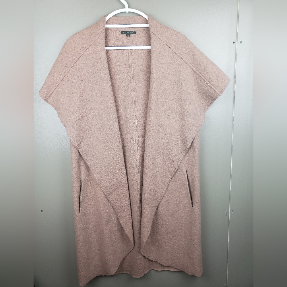For Cynthia Tan Open Cardigan Womens Size Large Pockets 100% Wool Sleeveless